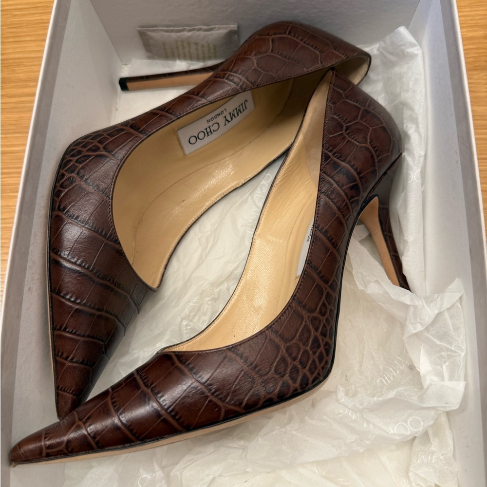 Jimmy Choo Dark Brown Croc-Patterned Heels